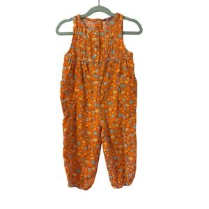 Le Top Kids Orange Floral Print Sleeveless Jumpsuit Romper Corduroy  24m